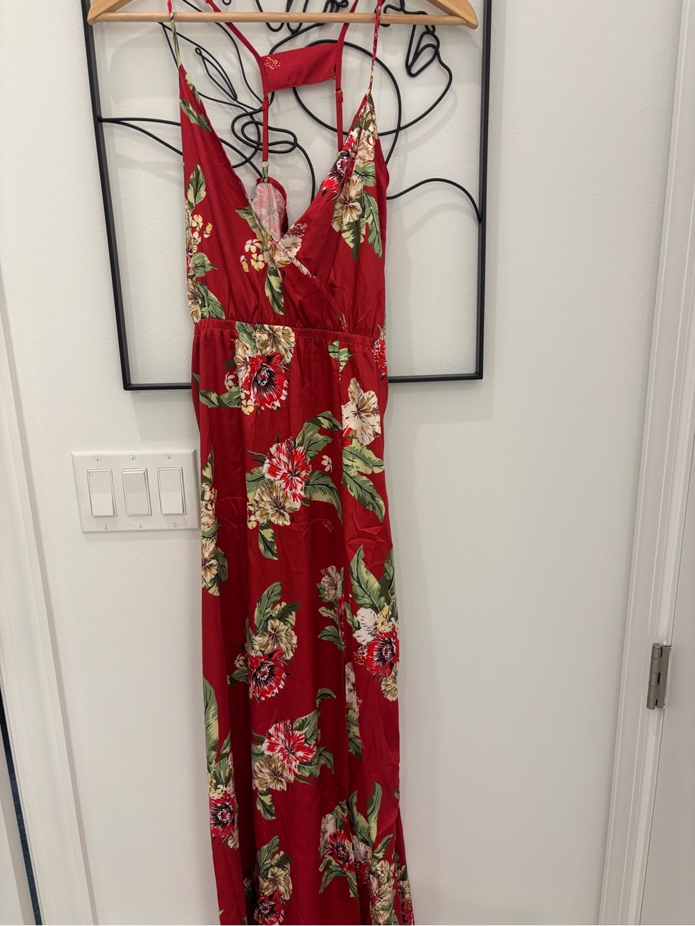 G by Guess Red Floral Maxi Dress with Spaghetti Straps